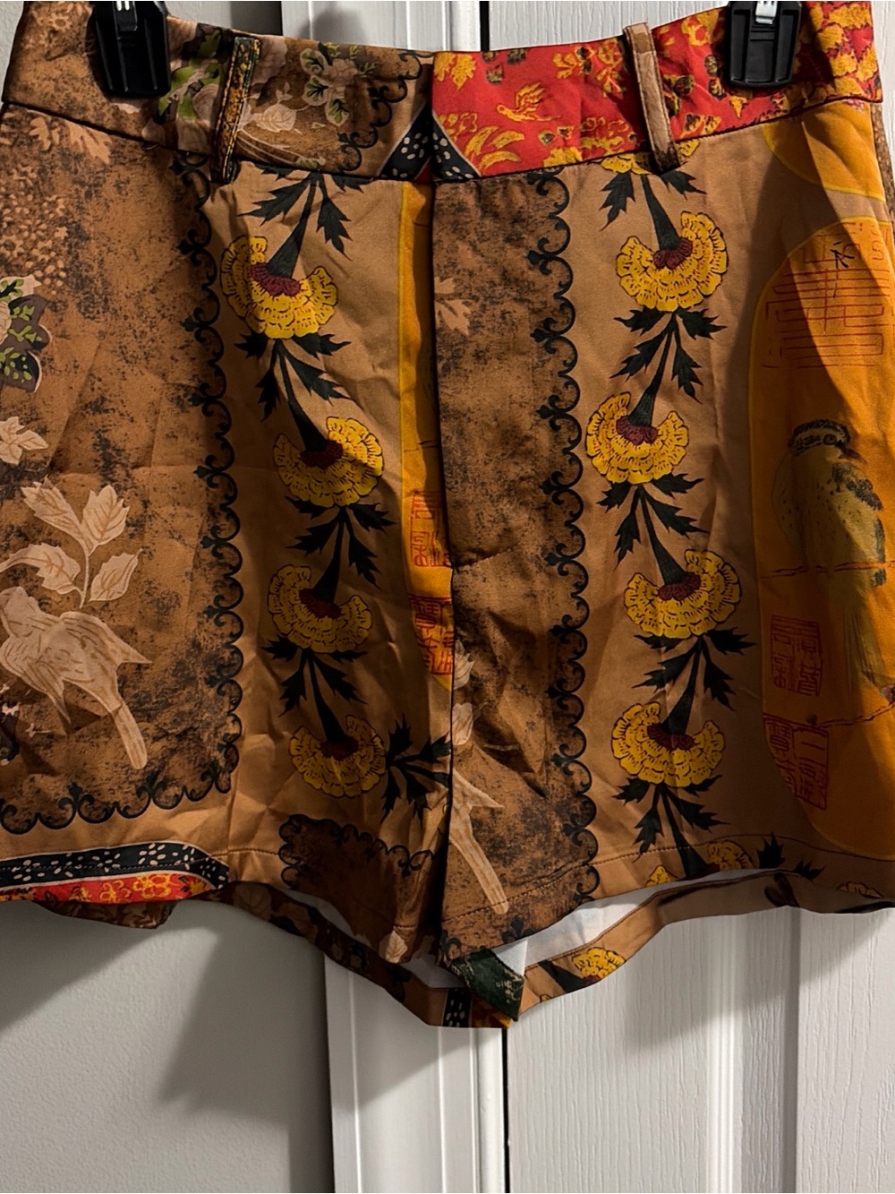 High-Waist Printed Women’s Shorts in Brown and Yellow